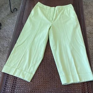 Chartreuse capris with cuffs and back pockets